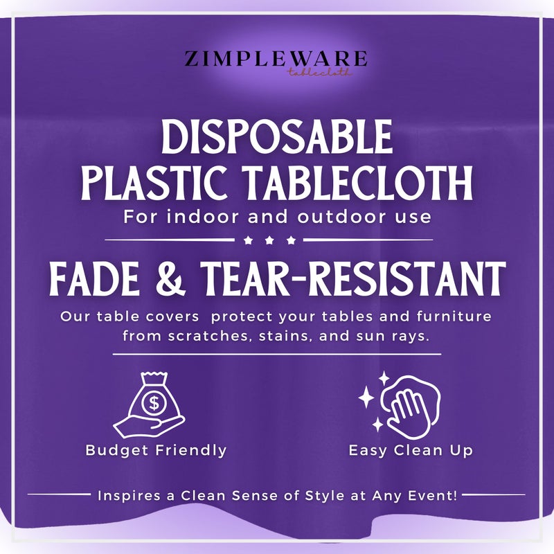 ZIMPLEWARE Premium Purple Plastic Table Cloth Disposable (6 Pack) Round Tablecloth (84in) Party Table Cloths Disposable, Perfect Table Cloth Round Cover for Any Table Up to 6 Feet - Image 2